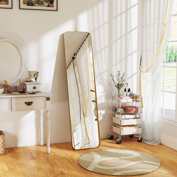 HOMCOM Specchio da Terra 40x160cm Rettangolare a Figura Intera con Cavalletto Autoportante, Oro | Aosom Italy