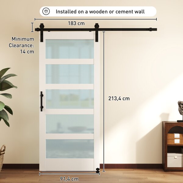 HOMCOM Porta Scorrevole con Kit e Pannelli in Vetro per Bagno, 91.4x213.4 cm, Bianco | Aosom Italy