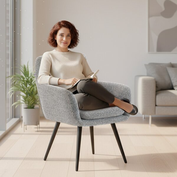 HOMCOM Poltrona moderna, imbottita, con gambe in metallo, rivestimento effetto lino, Grigio chiaro | Aosom Italy
