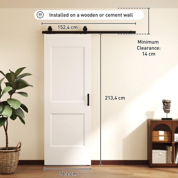HOMCOM Porta Scorrevole Interna in Legno di Pino con Binario Silenzioso, Guida, Kit Ferramenta, Bianco | Aosom Italy