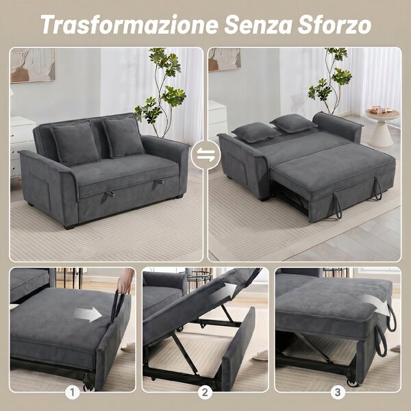 HOMCOM Divano Letto a 2 Posti con Schienale Regolabile e 2 Cuscini, 168x85x86 cm, Grigio Scuro | Aosom Italy