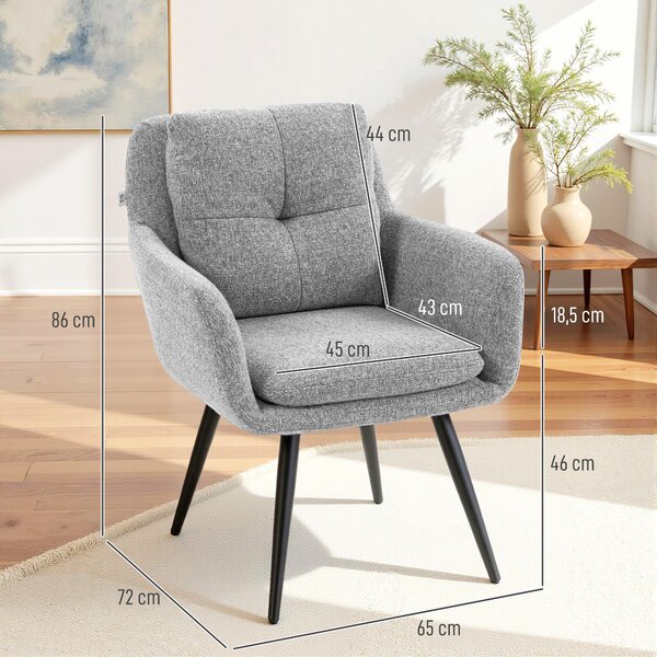 HOMCOM Poltrona moderna, imbottita, con gambe in metallo, rivestimento effetto lino, Grigio chiaro | Aosom Italy