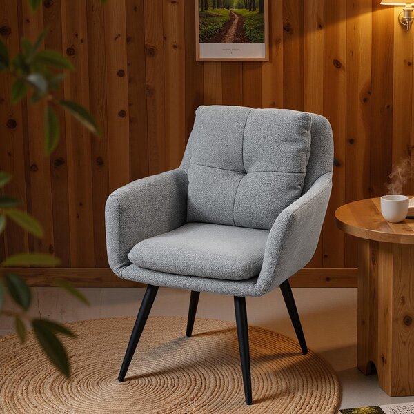 HOMCOM Poltrona moderna, imbottita, con gambe in metallo, rivestimento effetto lino, Grigio chiaro | Aosom Italy