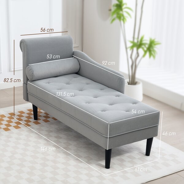 HOMCOM Chaise Longue con Rivestimento Trapuntato Effetto Velluto Grigio, in Legno Massello e Spugna, 146x61x82.5 cm | Aosom Italy