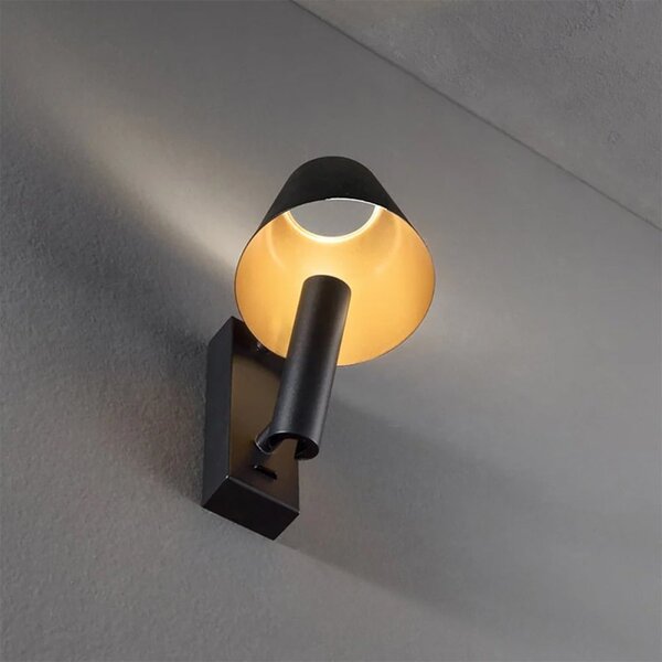 Applique perenz reverse 8472 n lc led 3000k 480lm paralume spot metallo nero oro opaco orientabile - Perenz