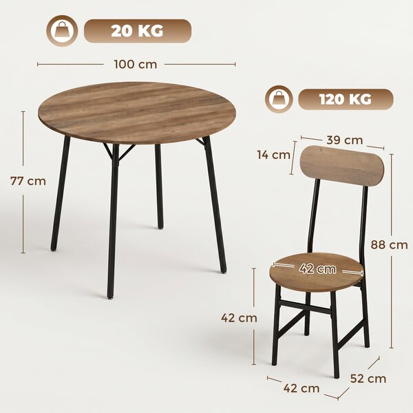 HOMCOM Set pranzo 5 pezzi: tavolo e 4 sedie, gambe metallo, finitura naturale. | Aosom Italy