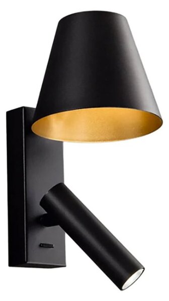 Applique perenz reverse 8472 n lc led 3000k 480lm paralume spot metallo nero oro opaco orientabile - Perenz