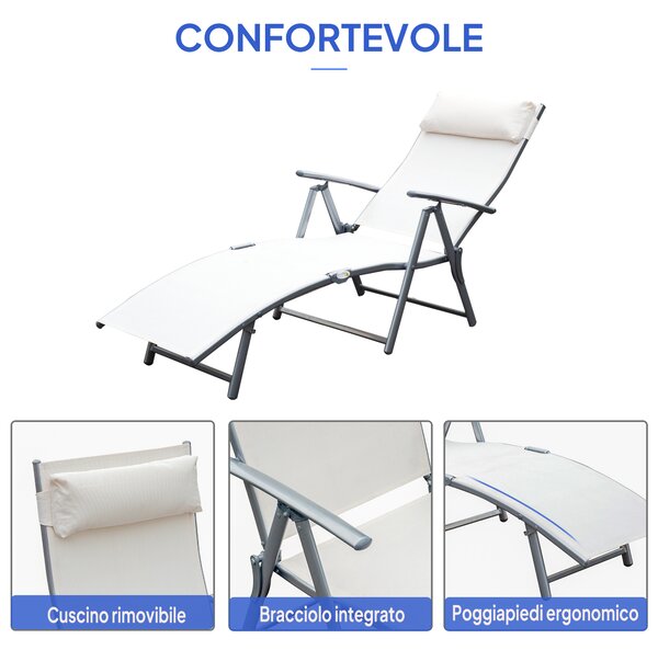 Outsunny Sedie Sdraia da Giardino lettino prendisole pieghevole arredamento giardino Piscina Pieghevole Schienale Regolabile, Crema Bianco|Aosom