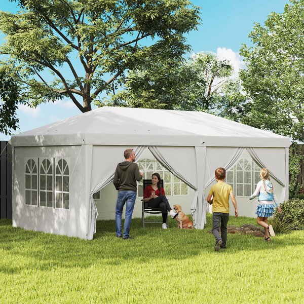 Outsunny Gazebo Pieghevole con 6 Pannelli Laterali da Giardino e Esterno, 585x295 cm, Bianco | Aosom Italy