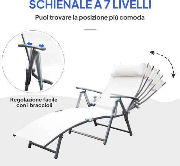 Outsunny Sedie Sdraia da Giardino lettino prendisole pieghevole arredamento giardino Piscina Pieghevole Schienale Regolabile, Crema Bianco|Aosom