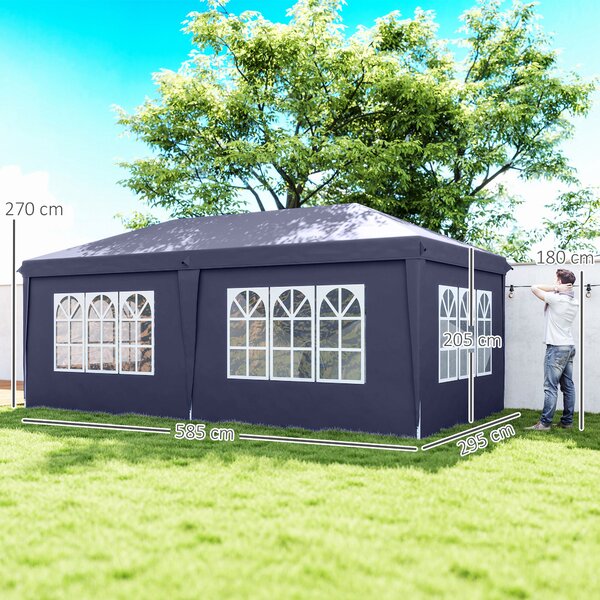 Outsunny Gazebo Pieghevole con 6 Pannelli Laterali da Giardino e Esterno, 585x295 cm, Blu | Aosom Italy