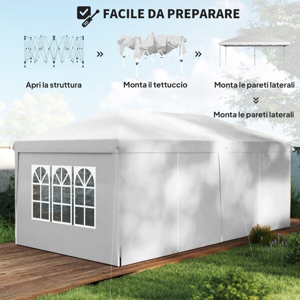 Outsunny Gazebo Pieghevole con 6 Pannelli Laterali da Giardino e Esterno, 585x295 cm, Bianco | Aosom Italy
