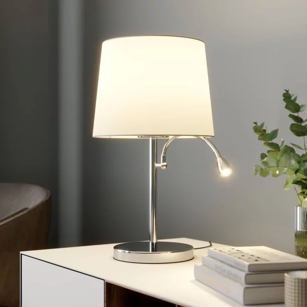 Lampada da tavolo Benjiro Lindby, Bianco / Opale, Soggiorno / Sala da pranzo, Tessuto / Stoffa / Seta, Moderno, Lampada da tavolo