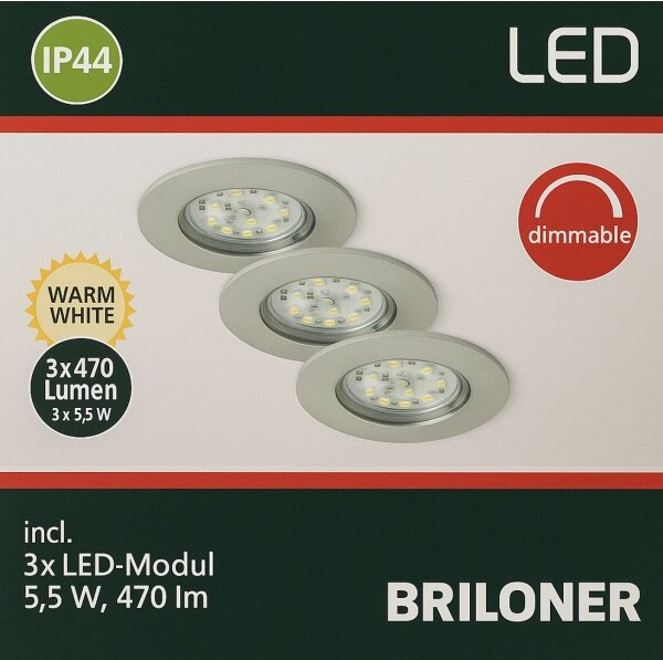 Briloner - SET 3x Lampada LED da incasso per bagni LED/5,5W/230V IP44