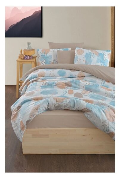 Biancheria da letto blu/marrone per letto matrimoniale/per letto prolungato con lenzuolo incluso/4 pz 200x220 cm Magnolia – Mila Home