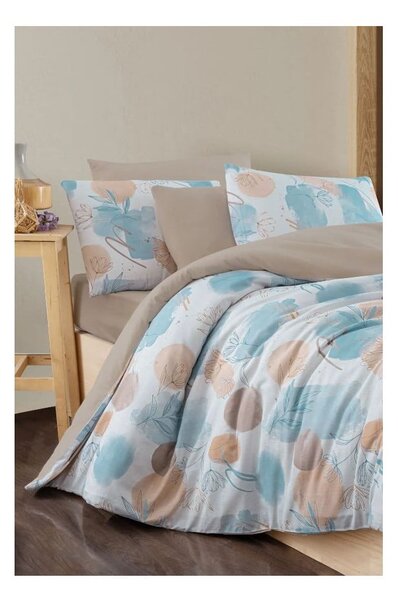 Biancheria da letto blu/marrone per letto matrimoniale/per letto prolungato con lenzuolo incluso/4 pz 200x220 cm Magnolia – Mila Home