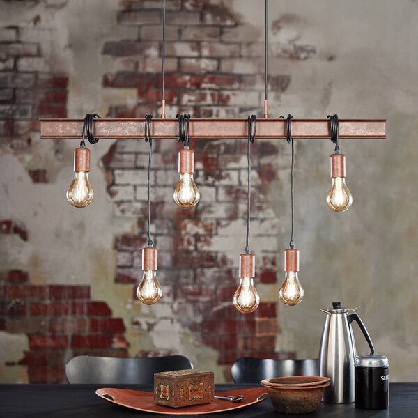 EGLO Lampada a sospensione Townshend 4, dimmerabile, Marrone / Ruggine, Soggiorno / Sala da pranzo, Metallo, Industriale, Lampada a sospensione