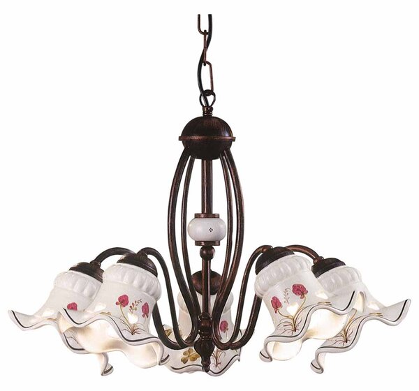 Lampadario 5 Luci In Ceramica Color Nero Sfumato Rame C168 Chieti