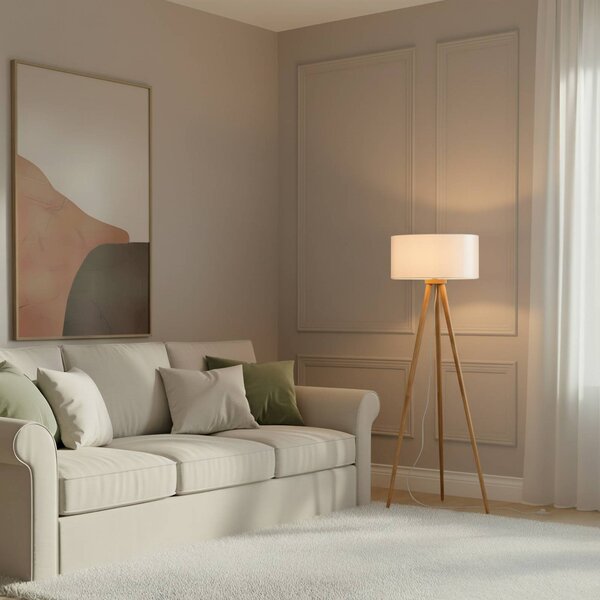 Lampada da terra Charlia Lindby, Bianco / Opale, Soggiorno / Sala da pranzo, Tessuto / Stoffa / Seta, Scandinavo, Lampada da terra