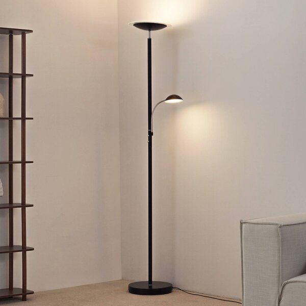 Lampada da terra con luce lettura MALEA Lindby, dimmerabile, Nero, Soggiorno / Sala da pranzo, Metallo, Moderno, Lampada LED da terra