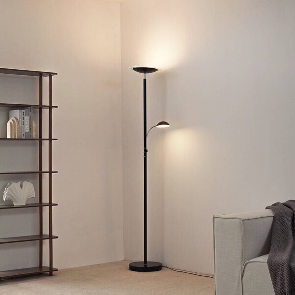 Lampada da terra con luce lettura MALEA Lindby, dimmerabile, Nero, Soggiorno / Sala da pranzo, Metallo, Moderno, Lampada LED da terra