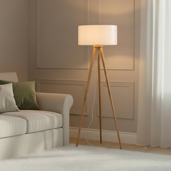 Lampada da terra Charlia Lindby, Bianco / Opale, Soggiorno / Sala da pranzo, Tessuto / Stoffa / Seta, Scandinavo, Lampada da terra