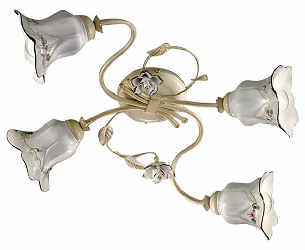 Plafoniera 4 Luci In Ceramica Colore Bianco Sfumato Oro Largh.64 Cm C1204-4 Pisa