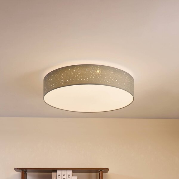Plafoniera a LED Ellamina Lindby, dimmerabile, Alluminio / Grigio / Zincato, Soggiorno / Sala da pranzo, Tessuto / Stoffa / Seta, Moderno, Plafoniera LED