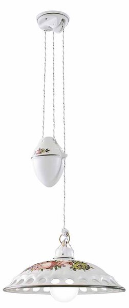 Sospensione Saliscendi 1 Luce Ceramica Color Ottone Satinato Diam.33 C373 Napoli