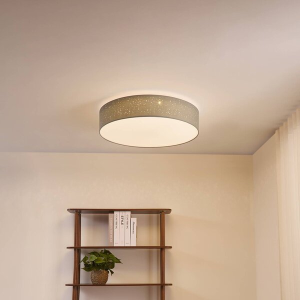 Plafoniera a LED Ellamina Lindby, dimmerabile, Alluminio / Grigio / Zincato, Soggiorno / Sala da pranzo, Tessuto / Stoffa / Seta, Moderno, Plafoniera LED