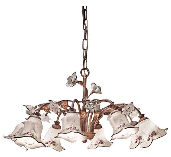 Lampadario 8 Luci In Ceramica Colore Ruggine Diam.65 Cm C1205-8 Pisa