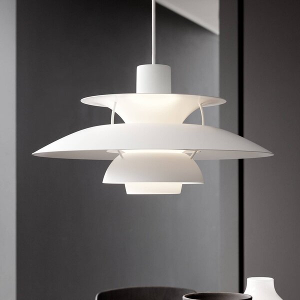 Louis Poulsen Lampada a sospensione PH 5 500, dimmerabile, Bianco / Opale, Soggiorno / Sala da pranzo, Alluminio, Design, Lampada a sospensione