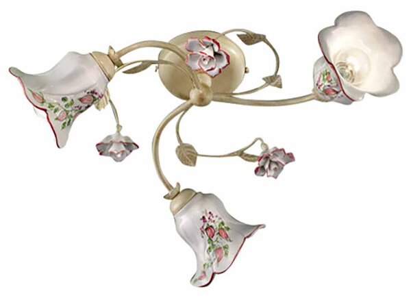 Plafoniera 3 Luci In Ceramica Colore Bianco Sfumato Oro Largh.48 Cm C1204-3 Pisa