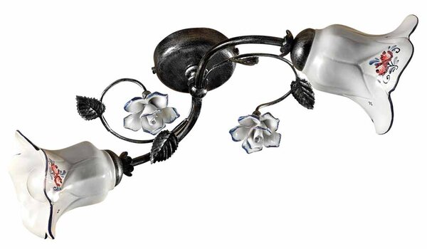 Plafoniera 2 Luci In Ceramica Colore Nero Sfumato Argento 46 Cm C1204-2 Pisa