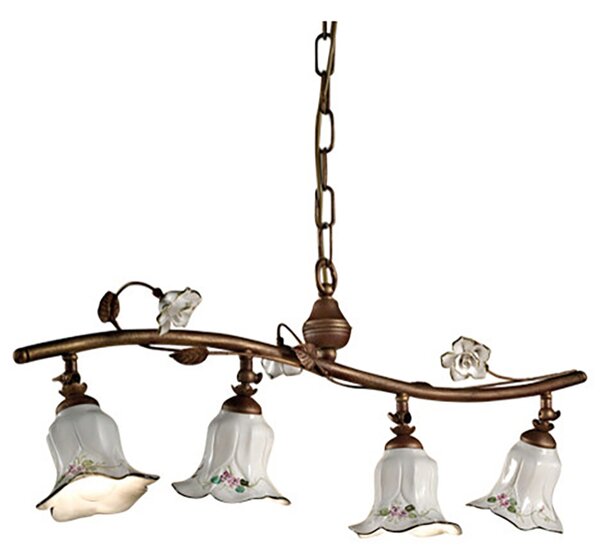Sospensione Lineare 4 Luci In Ceramica Colore Ruggine Largh.75 Cm C1206 Pisa