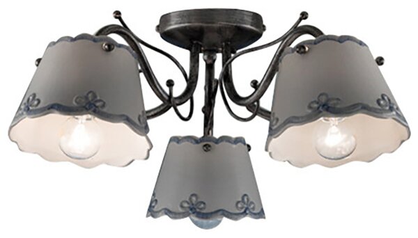 Plafoniera 3 Luci Ceramica Colore Nero Sfumato Argento Diam.56 Cm C923 Ravenna