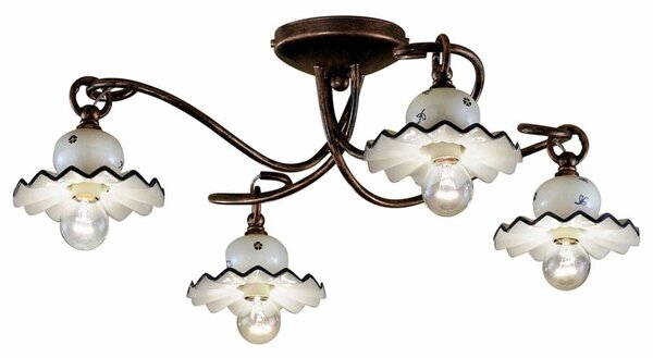 Plafoniera 4 Luci Ceramica Colore Nero Sfumato Rame C404 4 Roma