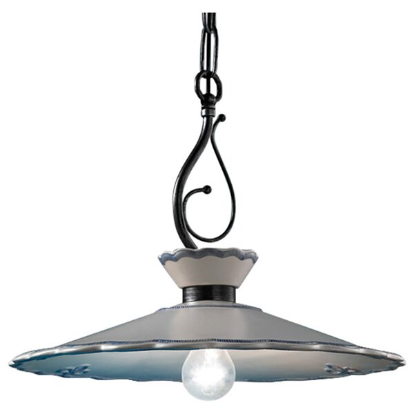 Sospensione 1 Luce Ceramica Colore Nero Sfumato Argento Diam.44 Cm C928 Ravenna