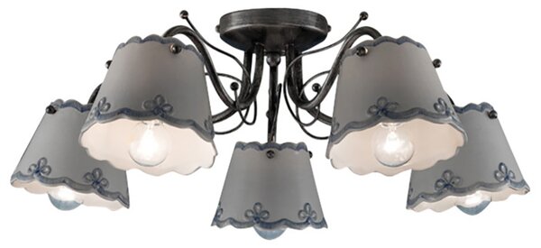 Plafoniera 5 Luci Ceramica Colore Nero Sfumato Argento Diam.56 Cm C924 Ravenna