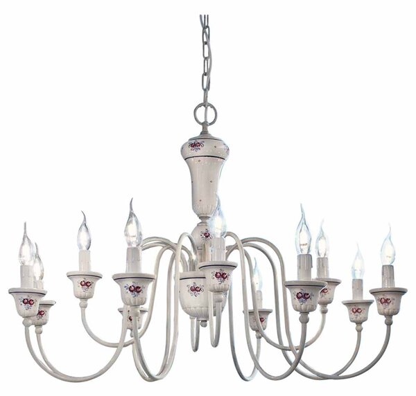 Lampadario 12 Luci In Ceramica Colore Bianco Sfumato Argento C270 Sanremo