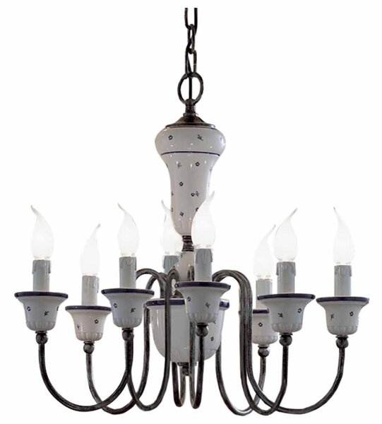 Lampadario 8 Luci In Ceramica Colore Bianco Sfumato Argento C270 Sanremo