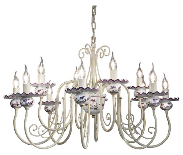 Lampadario 12 Luci In Ceramica Colore Bianco Sfumato Oro C410 Sanremo