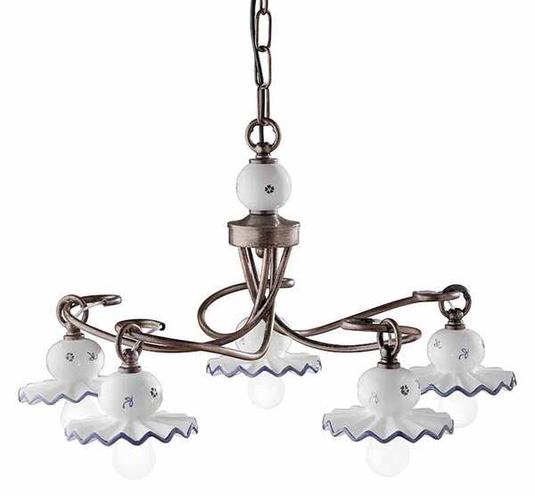 Lampadario 5 Luci In Ceramica Colore Nero Sfumato Rame C403 5 Roma