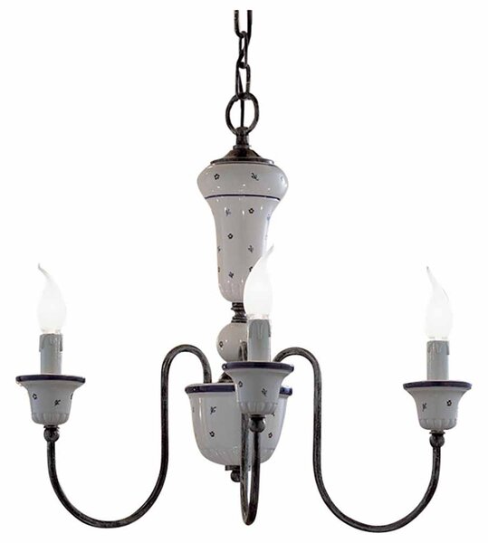 Lampadario 3 Luci In Ceramica Colore Bianco Sfumato Argento C270 Sanremo