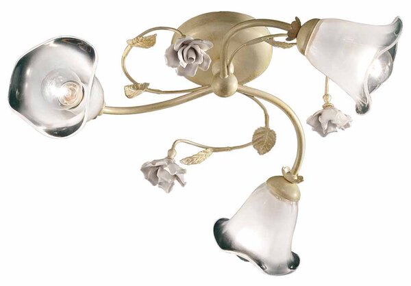 Plafoniera 3 Luci In Ceramica Colore Bianco Sfumato Oro C1184 Siena