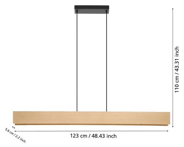 EGLO Lampada a sospensione Smart ZIG LED Anchorena-Z, lunghezza 123 cm, RGB, CCT dimmerabile, Legno chiaro, Soggiorno / Sala da pranzo, Legno, Moderno