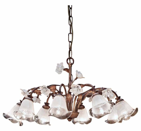Lampadario 8 Luci In Ceramica Colore Ruggine Diam.65 Cm C1185 Siena