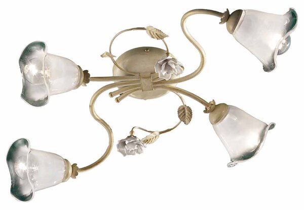 Plafoniera 4 Luci In Ceramica Colore Bianco Sfumato Oro C1184 Siena