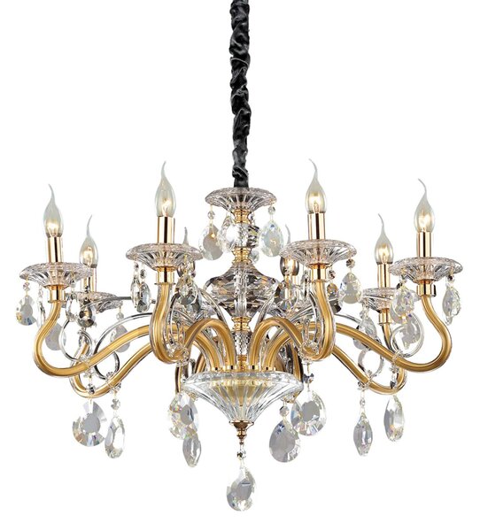 Lampadario A Sospensione 8 Luci Negresco Oro E Cristalli
