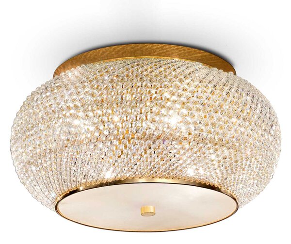 Lampada Da Soffitto 6 Luci Pasha' In Oro E Cristallo Incastonato